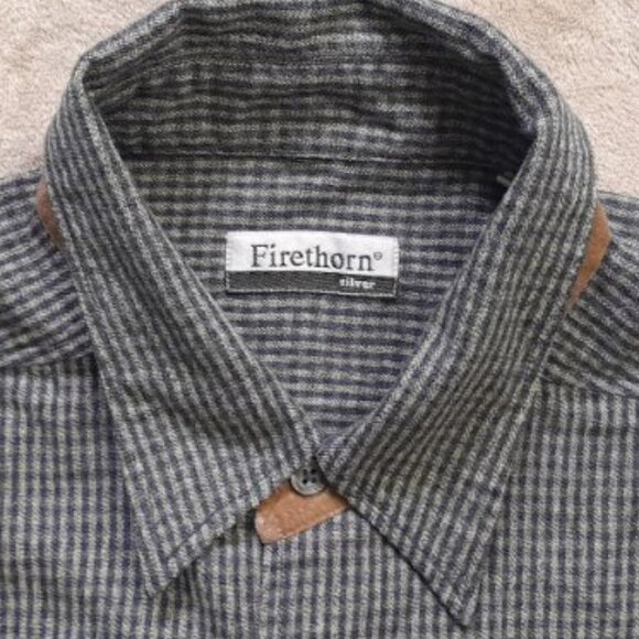 Vtg Firethorn Shacket Mens Large Wool Blend Leather Elbow Patches Grampa Checked - Picture 6 of 11